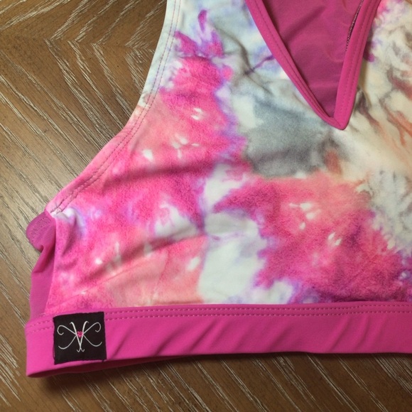 Kandi Kouture Pink Watercolor Print Mesh Crop Bra Dance Top Size TS - Picture 2 of 6